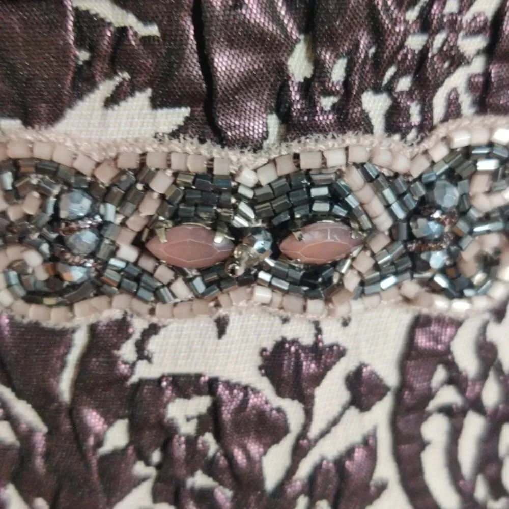 Badgley Mischka Size 14 Purple Floral Leaf Print Cocktail Midi Dress - Picture 5 of 7